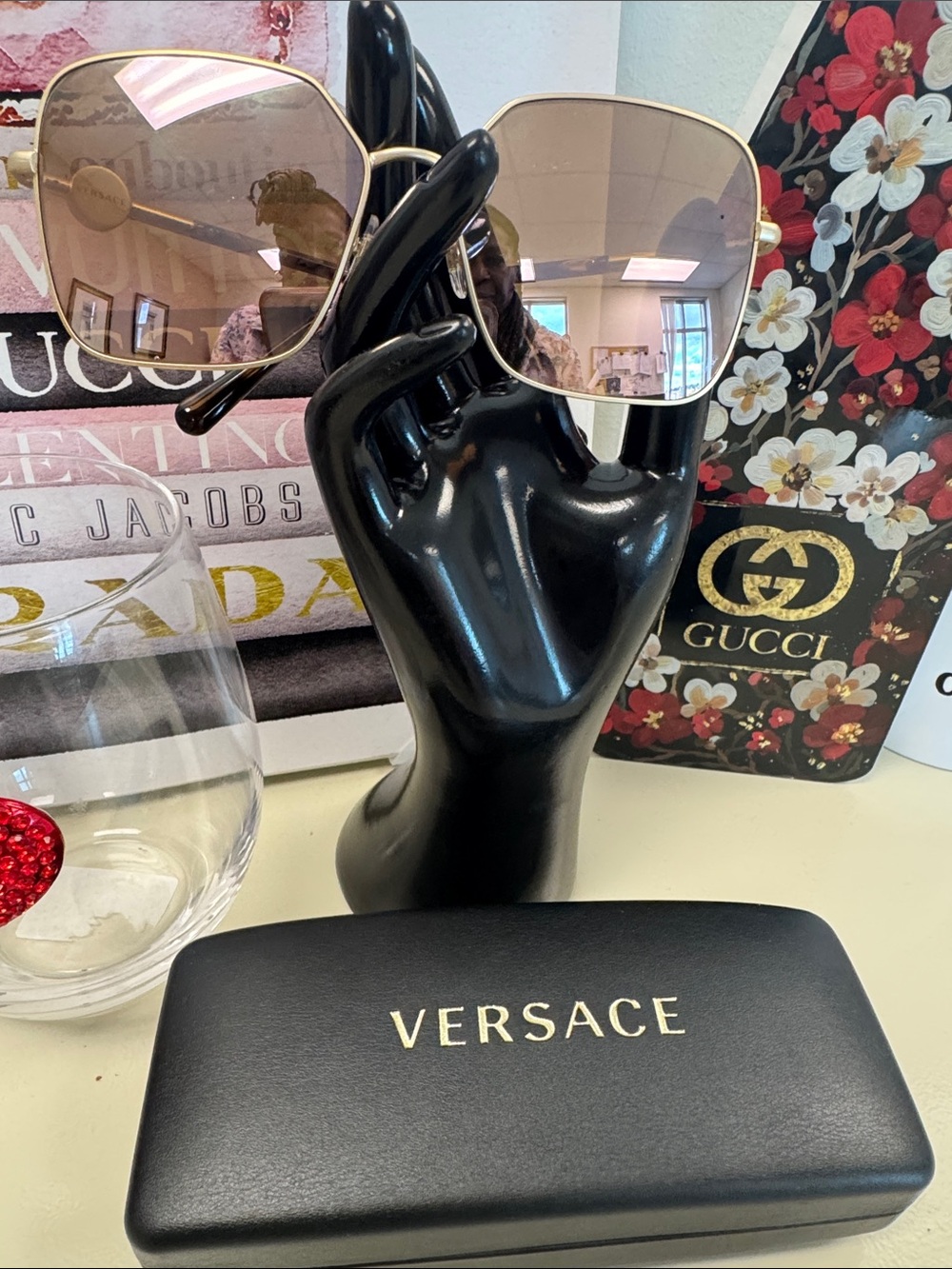 Versace Gold Frame Pink Gradient Women's Sunglasses